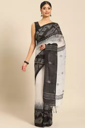 Handloom floral pure linen jamdani saree