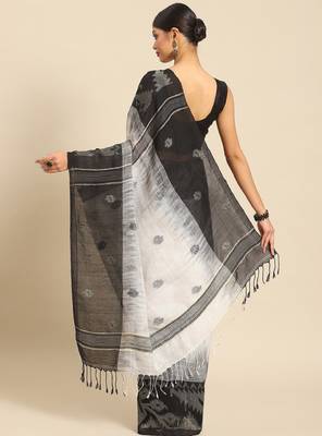 Handloom floral pure linen jamdani saree 2