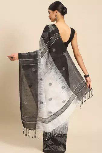 Handloom floral pure linen jamdani saree