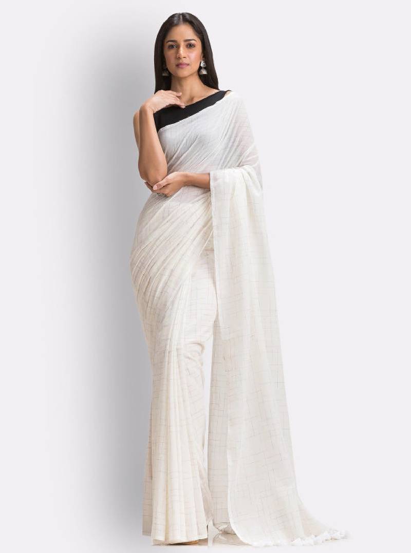 Checked pure cotton saree