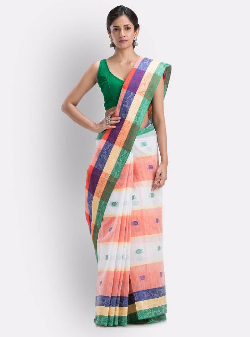 Checked woven design pure cotton saree