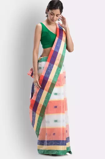Checked woven design pure cotton saree