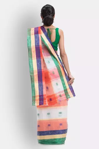 Checked woven design pure cotton saree