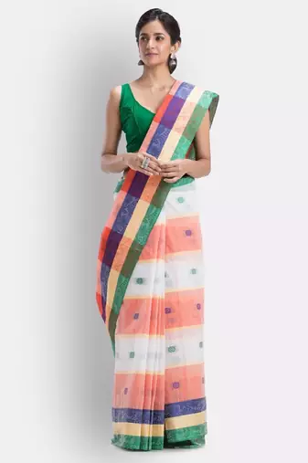 Checked woven design pure cotton saree