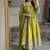 parrot green color heavy cording embroidery dori and sequin work silk blend gown set