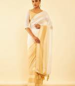 Beige striped pure chiffon saree