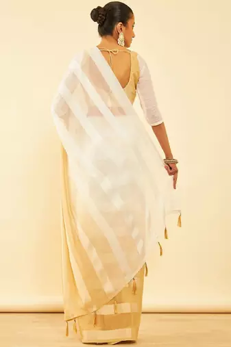 Beige striped pure chiffon saree