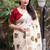 White floral embroidered zari linen saree