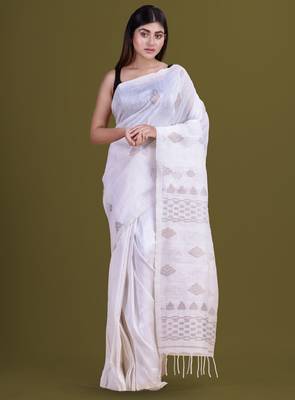 Ethnic motifs woven design pure linen saree 1