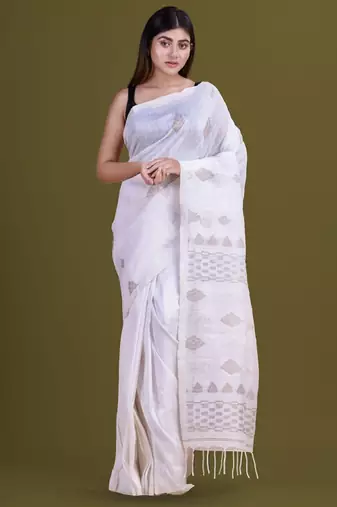 Ethnic motifs woven design pure linen saree