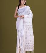 Ethnic motifs woven design pure linen saree