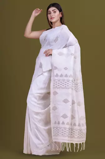 Ethnic motifs woven design pure linen saree