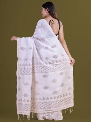 Ethnic motifs woven design pure linen saree 3