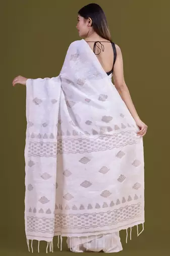 Ethnic motifs woven design pure linen saree