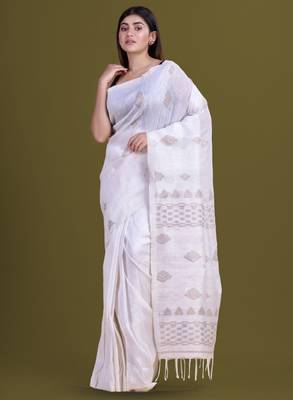 Ethnic motifs woven design pure linen saree 4