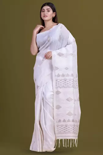 Ethnic motifs woven design pure linen saree