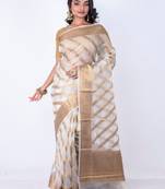 Striped woven design zari organza banarasi saree