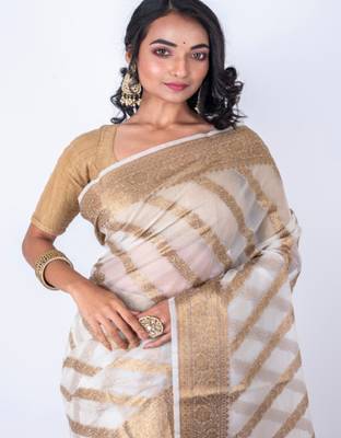 Striped woven design zari organza banarasi saree 2