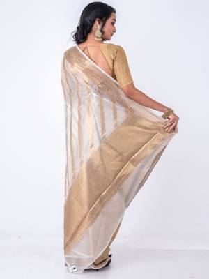 Striped woven design zari organza banarasi saree 4