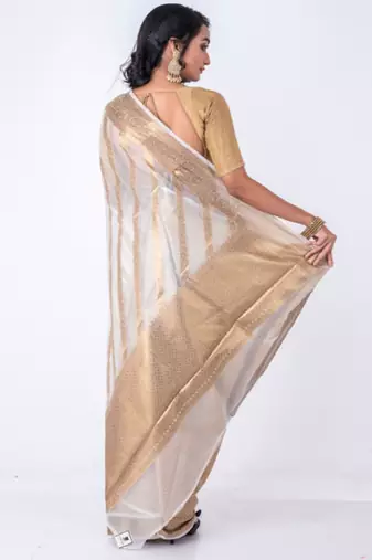 Striped woven design zari organza banarasi saree