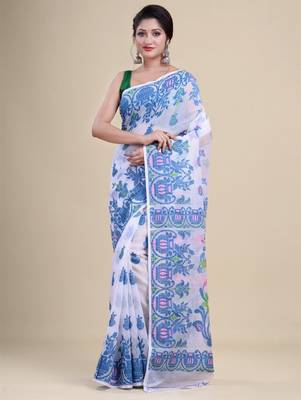 Woven design pure cotton jamdani saree 1