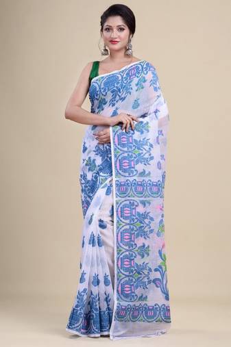 Woven design pure cotton jamdani saree