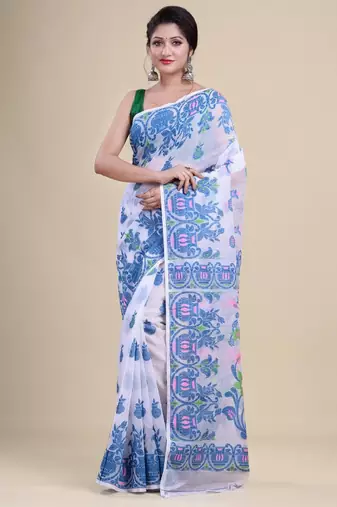 Woven design pure cotton jamdani saree