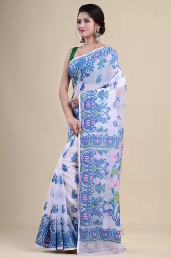 Woven design pure cotton jamdani saree