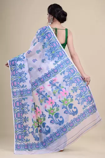Woven design pure cotton jamdani saree