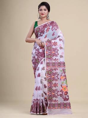 Woven design pure cotton jamdani saree 1