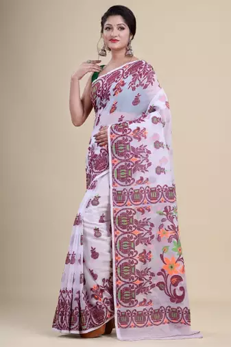 Woven design pure cotton jamdani saree