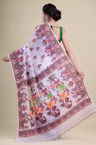 Woven design pure cotton jamdani saree