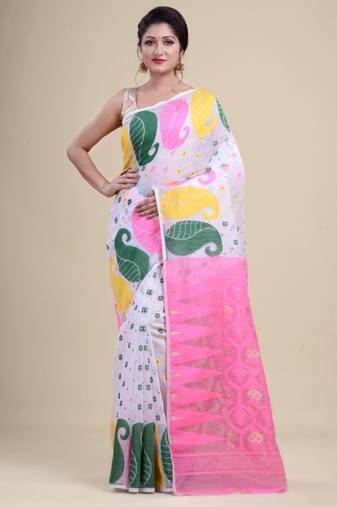 Woven design pure cotton jamdani saree