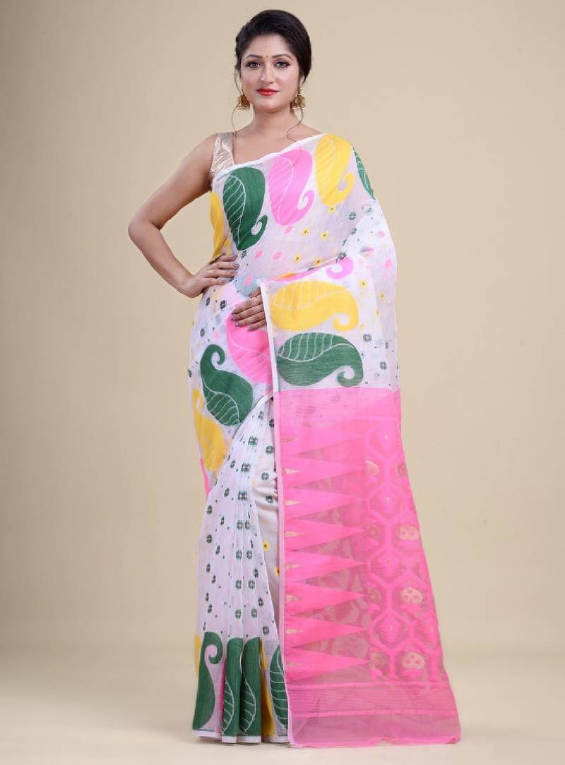 Woven design pure cotton jamdani saree