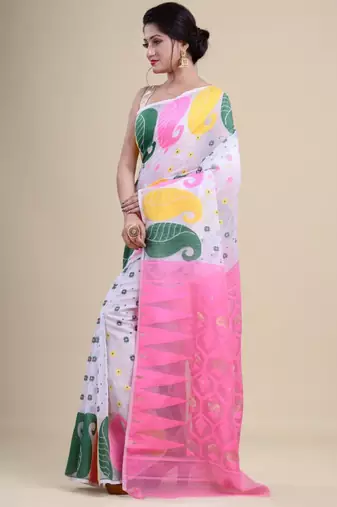 Woven design pure cotton jamdani saree