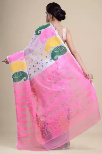 Woven design pure cotton jamdani saree