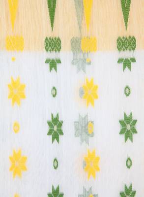 White & yellow woven design silk cotton jamdani sustainable saree 4