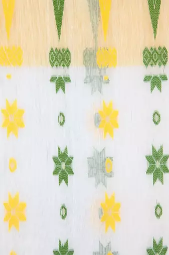 White & yellow woven design silk cotton jamdani sustainable saree