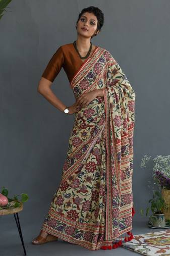 Floral printed pure cotton saree