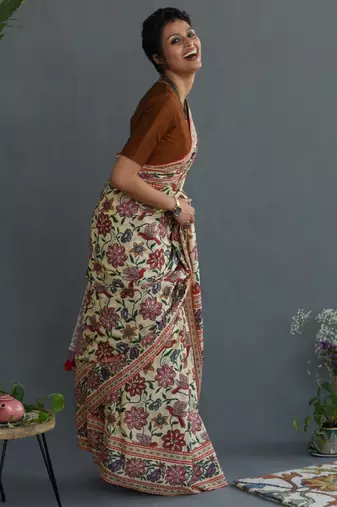 Floral printed pure cotton saree