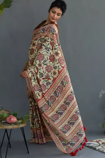 Floral printed pure cotton saree