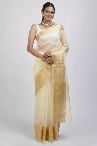 Ethnic motifs woven design zari organza saree