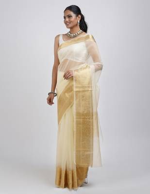 Ethnic motifs woven design zari organza saree 2