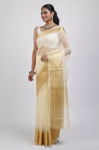 Ethnic motifs woven design zari organza saree