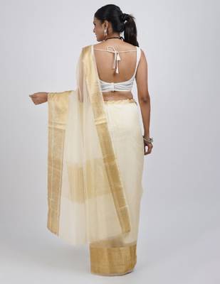 Ethnic motifs woven design zari organza saree 3