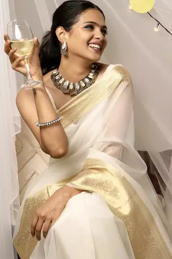 Ethnic motifs woven design zari organza saree