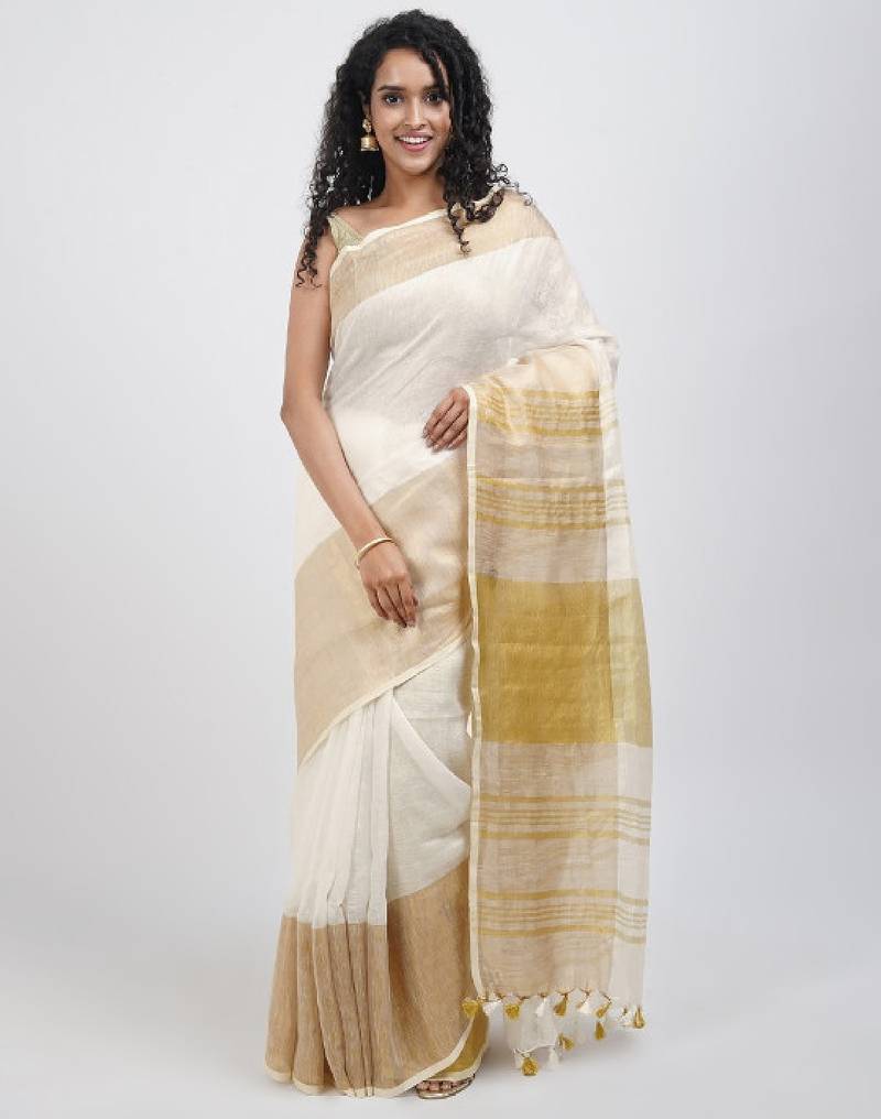 Zari linen blend saree