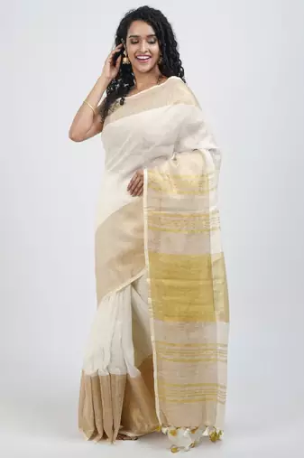 Zari linen blend saree