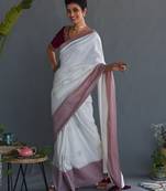 White & maroon ethnic motifs printed pure cotton saree