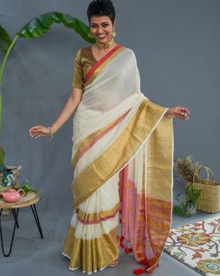 Off zari pure cotton saree 1